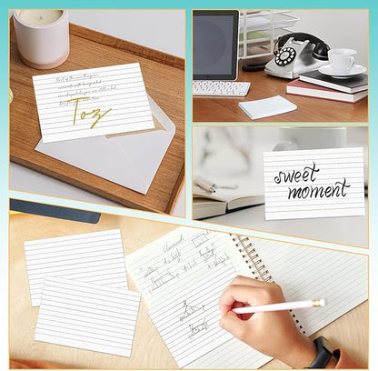 Tecmisse 160 PCS Index Cards 4 x 6 Inches, 180 GSM Thick Flash Cards, White Lined Note Cards Study Cards for School Learning and Office Supplies