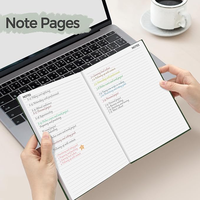 SUNEE 2025 Weekly & Monthly Hardcover Planner 5.5" x 8.3" - 12 Month (January 2025 - December 2025), Small Hardcover Planner, Pocket, Notes, 100 GSM Paper, Deep Green