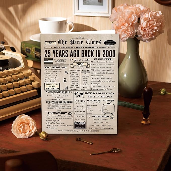 Ziwenhu Vintage 25th Birthday Cards Decorations for Men Women, Jumbo 25 Years Old Bday Card, Best Gifts for 25th Anniversary for Wife Husband, 25th Birthday Gifts, Birthday Ideas for Turning 25