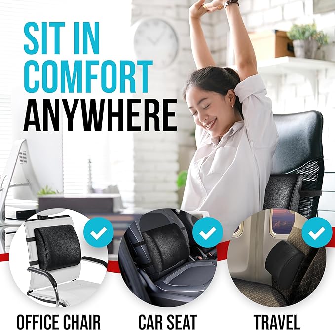 FORTEM Seat Cushion and Lumbar Support for Office Chair, Desk Chair Cushion, Memory Foam Office Chair Cushion, Non Slip Sitting and Back Pillow for Gaming, Car Seat Cushion, Chair Pad