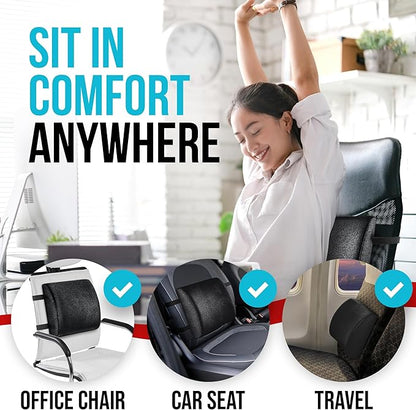 FORTEM Seat Cushion and Lumbar Support for Office Chair, Desk Chair Cushion, Memory Foam Office Chair Cushion, Non Slip Sitting and Back Pillow for Gaming, Car Seat Cushion, Chair Pad