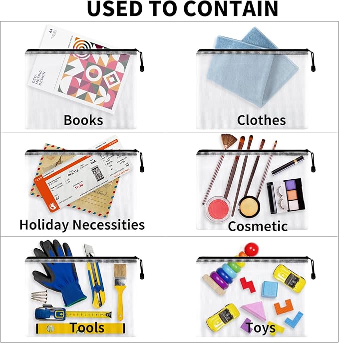 LABUK 52 Pack Mesh Zipper Pouch Bags, A4 Letter Size Zipper Pouch for Organizing, Clear Waterproof Plastic Zipper Bags, File Bag for School Classroom Block Games and Office Supplies