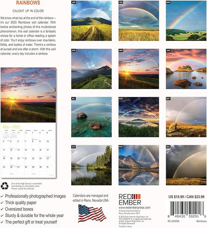 RED EMBER Rainbows 2025 Wall Calendar 12 Month | 12" x 24" Open | Thick & Sturdy Paper | Giftable | Calendar 2025