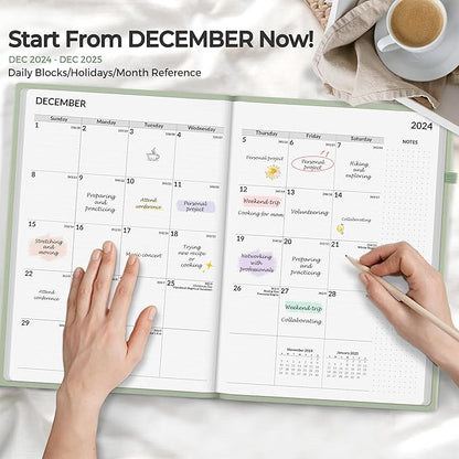SUNEE 2025 Weekly & Monthly Hardcover Planner 8" x 11" - 12 Month (January 2025 - December 2025), Small Hardcover Planner, Pocket, Notes, 100 GSM Paper, Sage Green