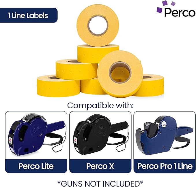 Perco 1 Line Yellow Labels - 80 Rolls, 10 Sleeves, 80,000 Blank Price and Date Gun Labels for Perco 1 Line Price and Date Guns - Made in USA