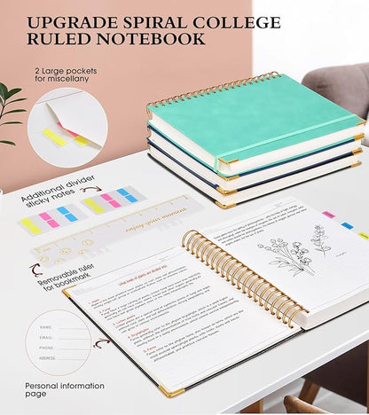 Spiral Notebook Journal 8.5” x 11”, 300 Pages Hardcover Leather Lined Journals for Women Men, A4 Large College Ruled Notebooks with 100 GSM Thick Paper, Spiral Journal for Writing Work School, Black