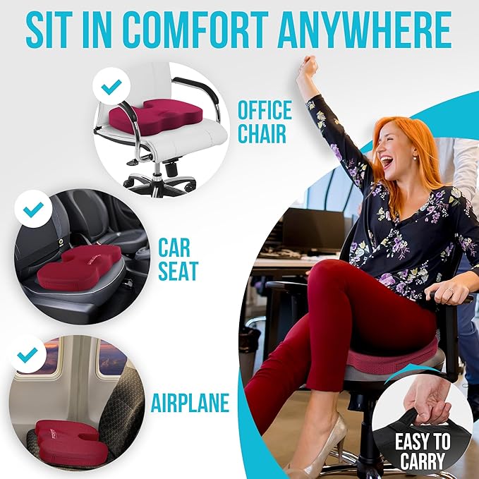 FORTEM Seat Cushion and Lumbar Support for Office Chair, Desk Chair Cushion, Memory Foam Office Chair Cushion, Non Slip Sitting and Back Pillow for Gaming, Car Seat Cushion, Chair Pad, XL