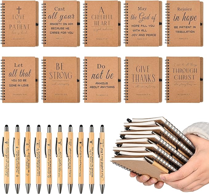 INSADA 30 Sets Bulk Christian Gifts Spiral Notebooks with Bamboo Pen Prayer Journal, Small Notepads, Inspirational Journals for Believers Friends Colleagues and Family Perfect Christmas Gifts