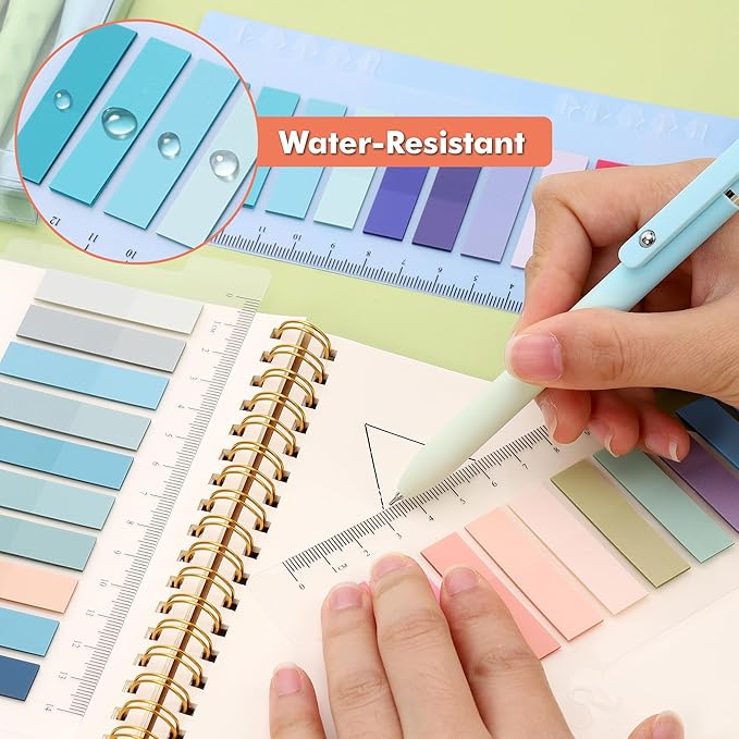 2000Pcs Sticky Tabs with Ruler, 10 Pack Index Tabs, Post It Sticky Notes, Repositionable Book Flags Strip Index Tabs Clear Page Markers for Office School Reading Highlights Classifying