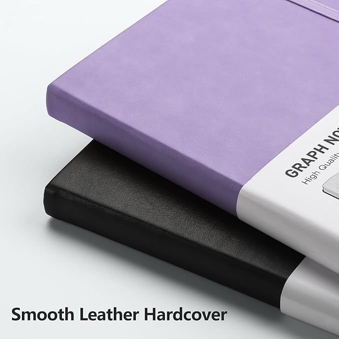 RETTACY Graph Paper Notebook, A5 Grid Notebook Journal with 192 Pages, 5.7'' × 8.3'', Medium Size, Leather Hardcover, 100 GSM Thick Paper, for Students, Homework, Math, Engineering (Purple)