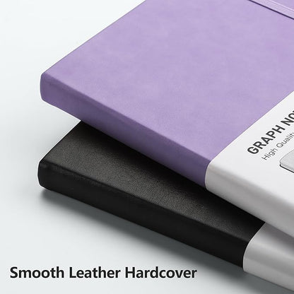 RETTACY Graph Paper Notebook, A5 Grid Notebook Journal with 192 Pages, 5.7'' × 8.3'', Medium Size, Leather Hardcover, 100 GSM Thick Paper, for Students, Homework, Math, Engineering (Purple)