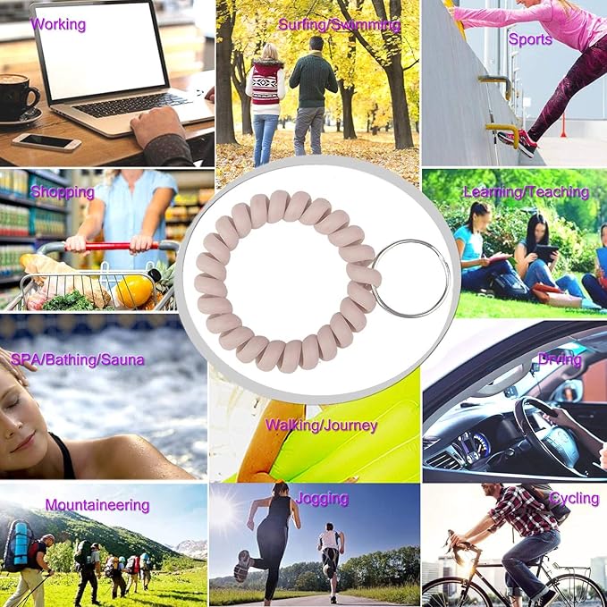 BIHRTC 6Pcs Wrist Coil Keychain Spiral Bracelet Wristband Stretchable Key Holder