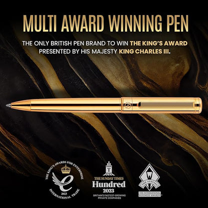 Scriveiner Gold Ballpoint Pen - Stunning Luxury Pen with 24K Gold Finish, Schmidt Black Refill, Best Ball Pen Gift Set for Men & Women, Professional Executive Office, Nice Fancy Designer Pens