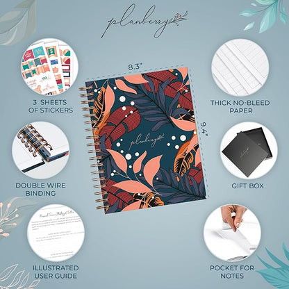 PLANBERRY Large Budget Planner & Monthly Bill Organizer with Pockets – Budgeting Book, Finance & Expense Tracker, 8.3x9.4″ (Tropical Night)