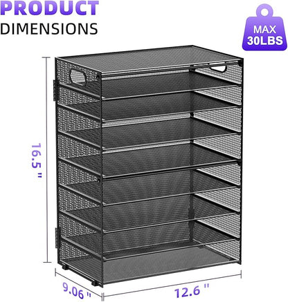Marbrasse Paper Organizer Letter Tray, 9 Tier Mesh File Organizer with Handle, Paper Sorter Desk Organizer for Home Office Supplies - 2P