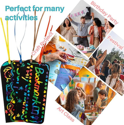 Scratch Art Bookmarks - 36 Sets 4 Style Scratch Bookmarks Making Kit Scratch Paper DIY Scratch Art Party Favors for Classroom