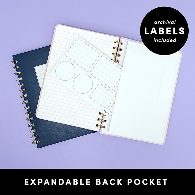 PAPERAGE Lined Spiral Journal Notebook, (Navy/Turquoise Dot), 160 Pages, Medium 5.5 inches x 8 inches - 100 GSM Thick Paper, Hardcover, Double-Wire Spiral Journal & Notebook
