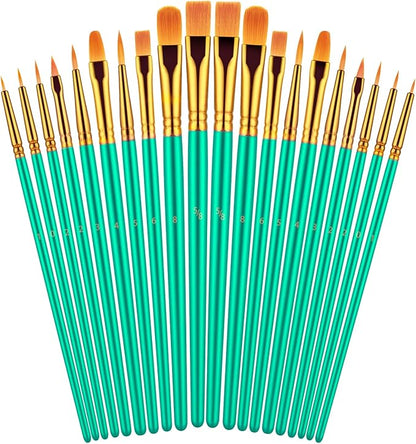 Paint Brushes Set, 20 Pcs Paint Brushes for Acrylic Painting, Oil Watercolor Acrylic Paint Brush, Artist Paintbrushes for Body Face Rock Canvas, Kids Adult Drawing Arts Crafts Supplies, Green
