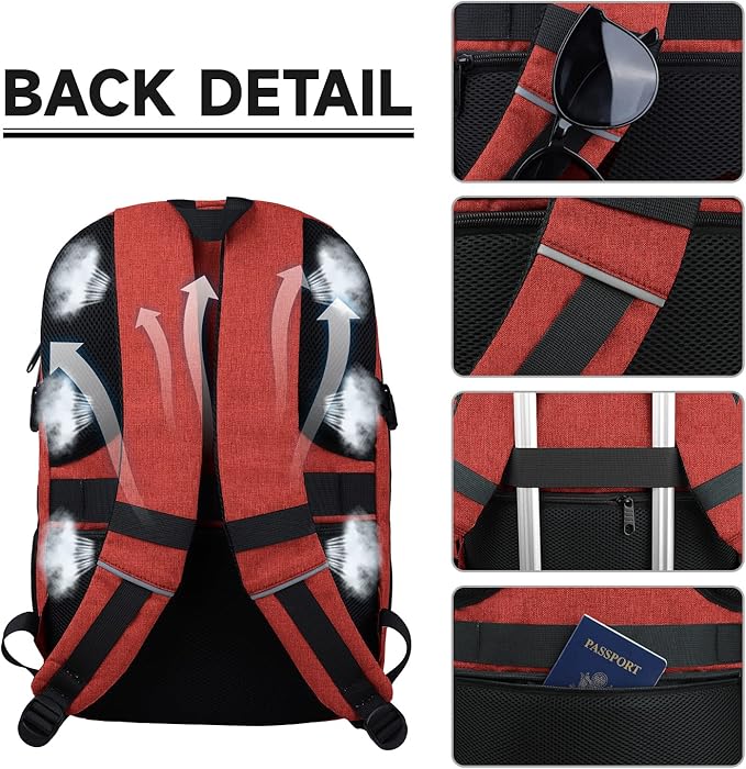 Lapsouno Large Backpack, Travel Laptop Backpack, Carry on Backpack, Sturdy 17 Inch TSA Friendly with USB Port, Water Resistant College School Bag Gifts for Men Women,Wine Red