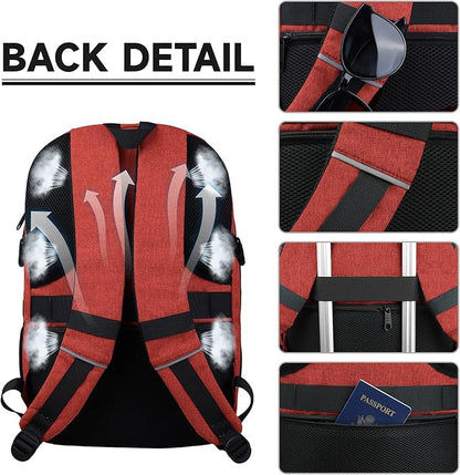 Lapsouno Large Backpack, Travel Laptop Backpack, Carry on Backpack, Sturdy 17 Inch TSA Friendly with USB Port, Water Resistant College School Bag Gifts for Men Women,Wine Red