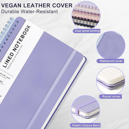 ABERLLS Purple Lined Spiral Journal Notebook with 160 Pages, 8×5.7in, A5 Spiral Notebook, Journaling Notebooks for Work, School, Women, Men, College Ruled Spiral Notebook, Hardcover Leather Journals