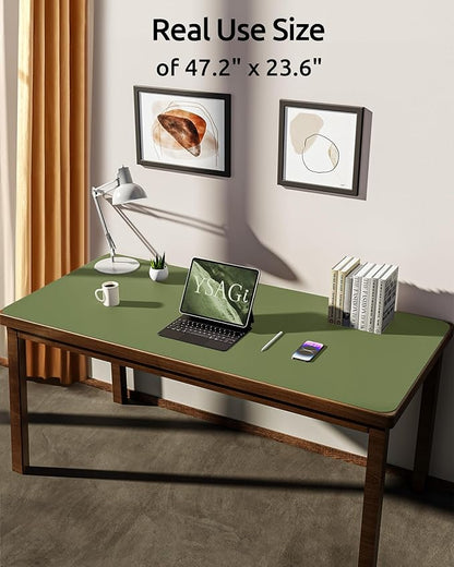 YSAGi Leather Desk Protector, Office Mat, Large Mouse Mat, Non-Slip PU Leather Blotter, Laptop Desk, Waterproof Writing Pad for Office and Home (Green, 47.2" x 23.6")