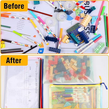 24pcs Mesh Zipper Pouch Bags, Zipper Bags for Organizing, A4 Zipper Bags for Classroom Organization and Storage, Board Game Storage,Puzzle Bags