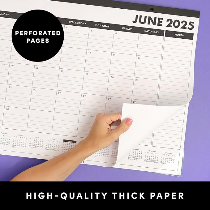 PAPERAGE Calendar 2025-12 Month (Black), Minimalist Wall and Desk Calendar with Monthly Views and Yearly Plans – Large (17 in x 22 in)