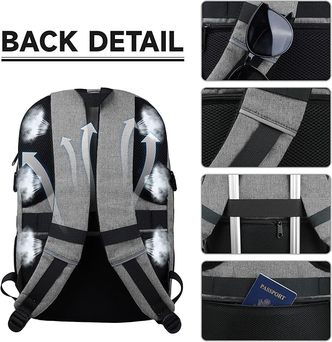 Lapsouno Extra Large Laptop Backpack, Travel Backpack, 17 Inch Carry on Backpack, Anti-Theft College School Computer Backpack with USB Port, Gift for Men Women,Grey