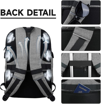 Lapsouno Extra Large Laptop Backpack, Travel Backpack, 17 Inch Carry on Backpack, Anti-Theft College School Computer Backpack with USB Port, Gift for Men Women,Grey