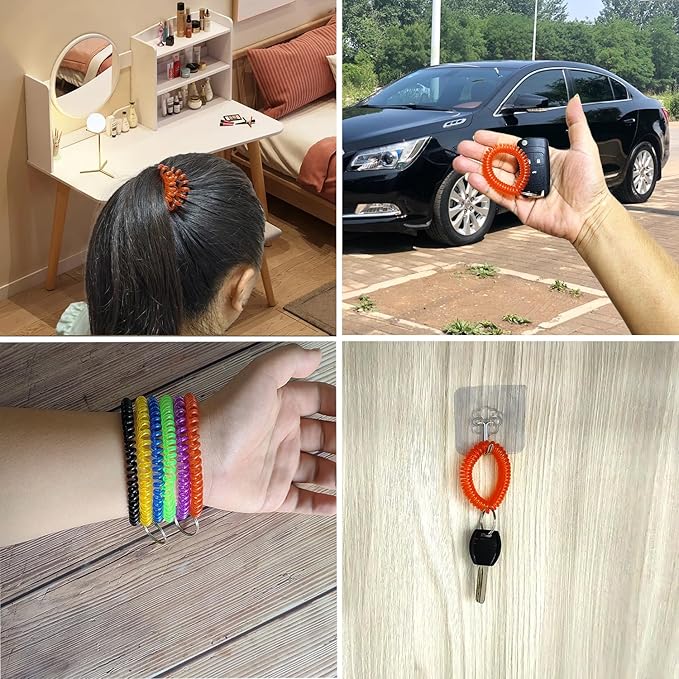Pack of 36 Colorful Spring Spiral Wrist Coil Key Chain, Wristband Key Ring (Red)