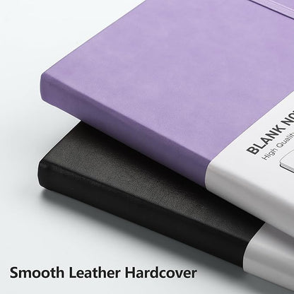 RETTACY Blank Journal Notebook, A5 Blank Journal with 192 Pages, 5.7'' × 8.3'' Medium Size, 68 LB/100 GSM Thick Paper, Leather Hardcover, for Sketching, Drawing, Painting (Purple)