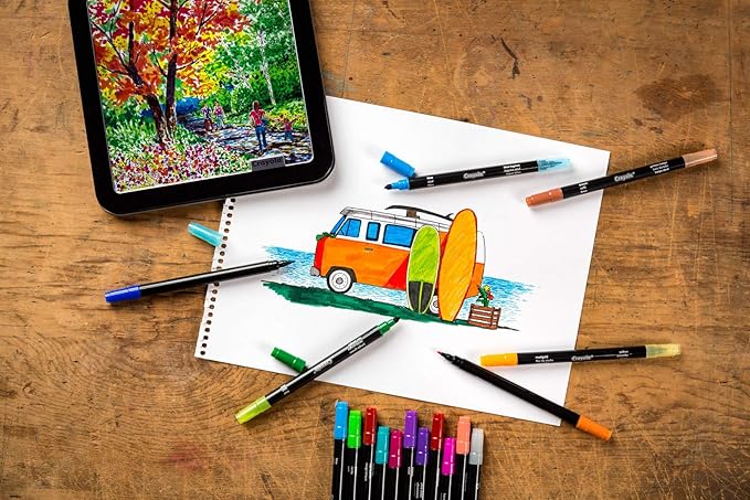 Crayola Sketch & Detail Dual-Tip Markers (16ct), Markers for Adult Coloring, Fine & Brush Tip Art Markers, For Calligraphy & Drawing