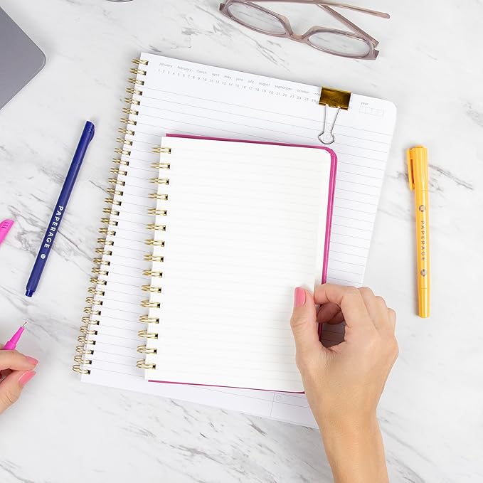 PAPERAGE Lined Spiral Journal Notebook, (Blush), 160 Pages, Medium 5.5 inches x 8 inches - 100 GSM Thick Paper, Hardcover, Double-Wire Spiral Journal & Notebook
