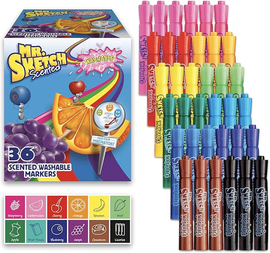 Mr. Sketch Scented Washable Markers, Chisel Tip Marker, Assorted Colors, 36 Count