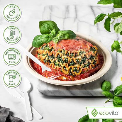 100% Compostable Paper Plates [9 in.] – 150 Disposable Plates Eco Friendly Sturdy Tree Free Liquid and Heat Resistant Alternative to Plastic or Paper Plates