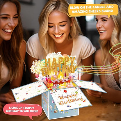 Tnvee 30TH Birthday Cards with Lights & Music & Candle, 3D Large Pop Up Happy Birthday Cards for Women Man Greeting Cards Decorations for 30 Years Old Mom Dad Wife Husband Friend