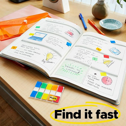 Post-it Flags in Portable Dispenser, 100 Flags/Pack, .47 in x 1.7 in, 20 Each of Red, Bright Orange, Yellow, Green, and Blue (683-5CF)