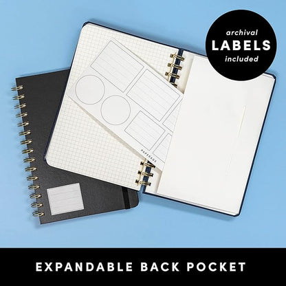 PAPERAGE Graph Paper Spiral Notebook & Journal, (Navy), 160 Pages, Medium 5.5 inches x 8 inches - 100 GSM Thick Graphing Paper, Hardcover, Double-Wire Grid Spiral Notebook