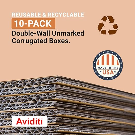 AVIDITI Double Wall 24" x 18" x 18" Cardboard Boxes (10-Pack) | Large Corrugated Boxes for Shipping, Packaging, Moving, Storage Box for Home or Business, Strong Wholesale Bulk Boxes