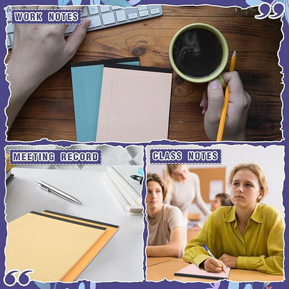 Lincia 24 Pcs 5" x 8" Colored Note Pads Mini Legal Pads Ruled 50 Sheets Per Micro Writing Pads Perforated and Lined for College Office Supplies (Bright Colors)