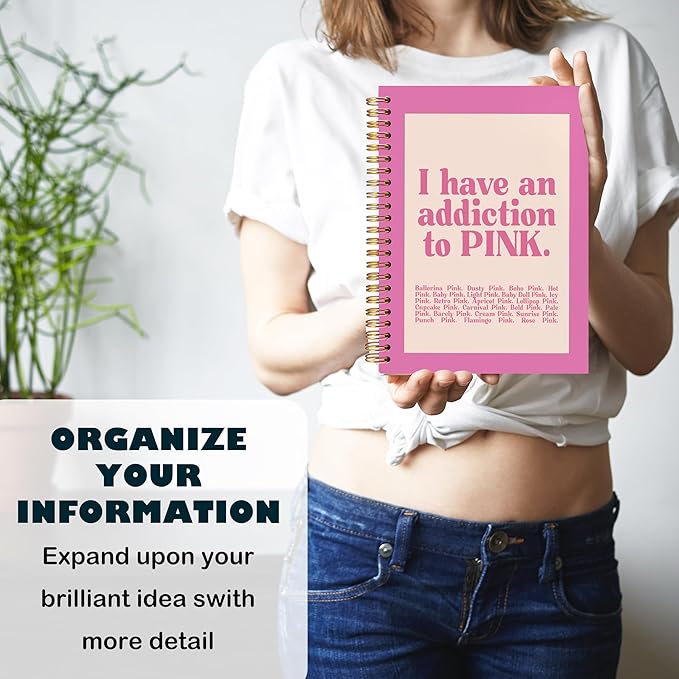 BearCake Preppy Pink Notebook, Pink Journal, Pink Office Supplies, Pink Aesthetic Notebooks, I Have an Addiction to Pink Hardcover Spiral Notebook 5.5x8.3, Pink Desk Accessories for Women Office