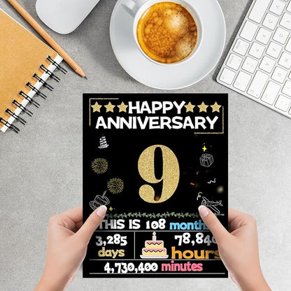 Joycard 9th Anniversary Card for Women Men, Gold Wedding Card for Wife Husband, Sweet Marriage Decorations Gifts for Couple, Perfect for Her Him on Anniversary Day, Back in 2016
