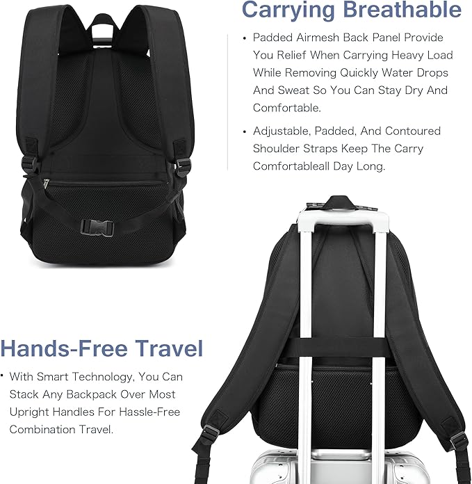 Laptop Backpack for Men - Stylish College Bookbag for Daily Commutes and Travel - 15 inch Travel Laptop Backpack with USB Charging Port - Waterproof - Black