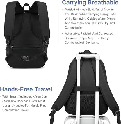 Laptop Backpack for Men - Stylish College Bookbag for Daily Commutes and Travel - 15 inch Travel Laptop Backpack with USB Charging Port - Waterproof - Black
