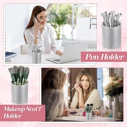 Sabary 8 Pcs Ballpoint Pens with Pen Holder for Desk Metal Crystal Diamond Pen Glitter Pencil Holder Fancy Pens Black Ink Bling Desk Organizer for Women Girls Office School Wedding Gifts (Silver)