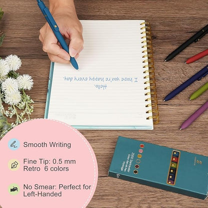 Ddaowanx Colorful Gel Pens, 0.5mm Fine Point Retractable,Multi Colored Pens for Journaling and Sketching, Teacher Must Haves,Teacher School Supplies, Gifts for Women (6Pcs-Vintage Colors)
