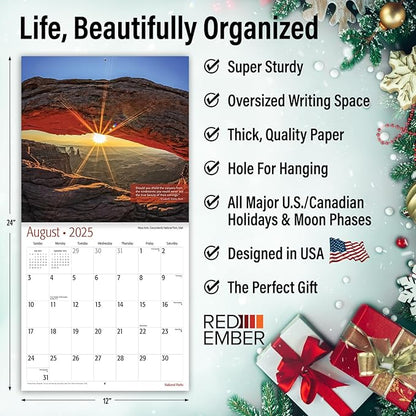 RED EMBER National Parks with Inspirational Quotes 2025 Wall Calendar 12 Month | 12" x 24" Open | Thick & Sturdy Paper | Giftable | Calendar 2025