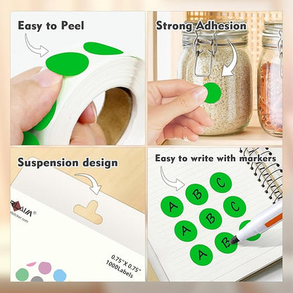 PARLAIM 3/4 Inch Roll Color Coding Labels,4000 per/4 Rolls Round Adhesive Color Coding Circle Dot Stickers for Office Home (Green)