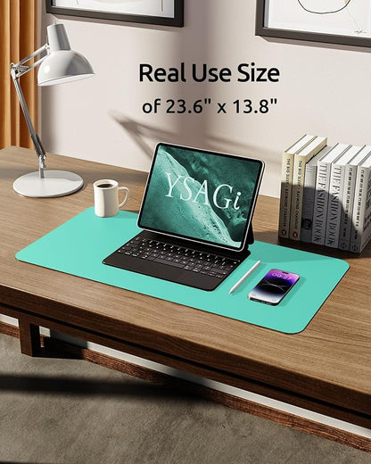 YSAGi Leather Desk Protector, Office Mat, Large Mouse Mat, Non-Slip PU Leather Blotter, Laptop Desk, Waterproof Writing Pad for Office and Home (Calamine Blue, 23.6" x 13.8")